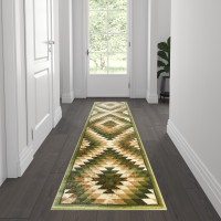 Flash Furniture OKR-RG1106-27-GN-GG Teagan Collection Southwestern 2' x 7' Green Area Rug - Olefin Rug with Jute Backing - Entryway, Living Room, Bedroom